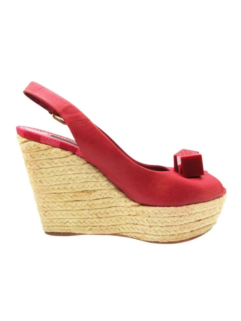 Louis Vuitton Pumps Wedge Sole Open Toe Sling Back Leather Sandals Logo Cube
